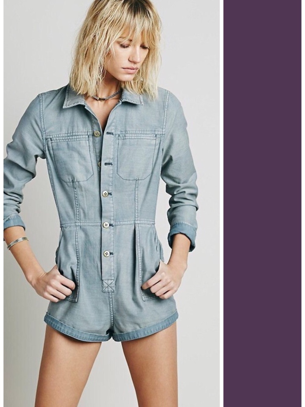 Free People Mechanic Jean Utility Romper Shortall in Blue Size S EUC